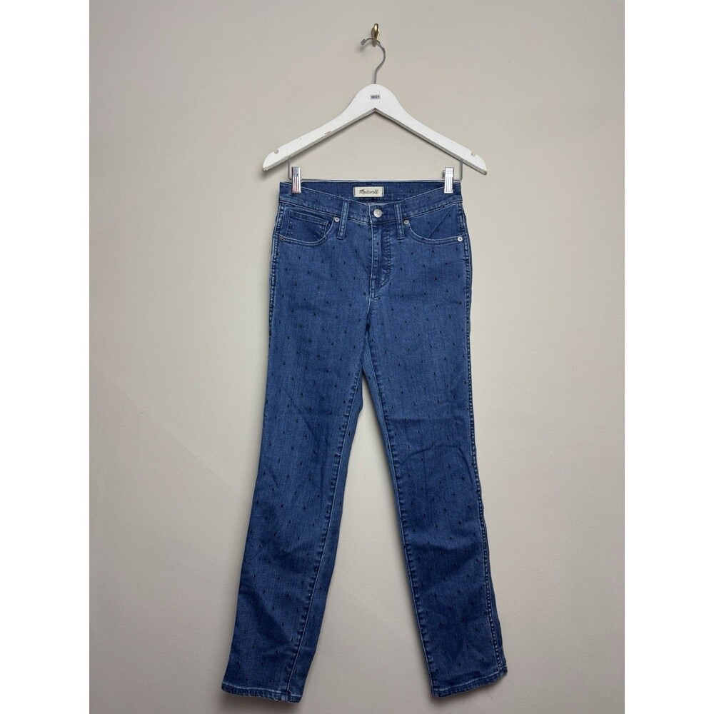 Madewell Womens Slim Straight Jeans Size 26 Blue Dot Stretch Cotton